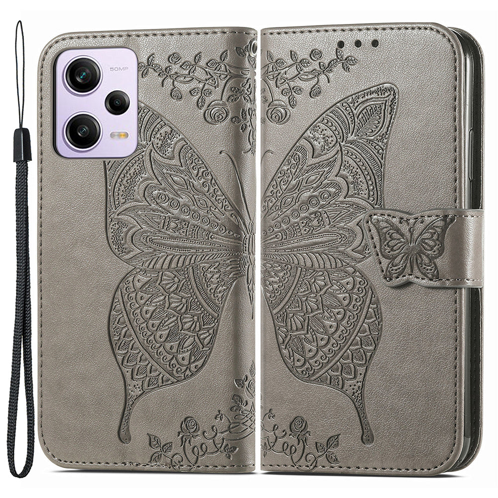 Flip Wallet Case for Xiaomi Redmi Note 12 Pro 5G / Note 12 Pro Speed 5G / Poco X5 Pro 5G , PU Leather Imprinting Butterfly Stand Phone Cover