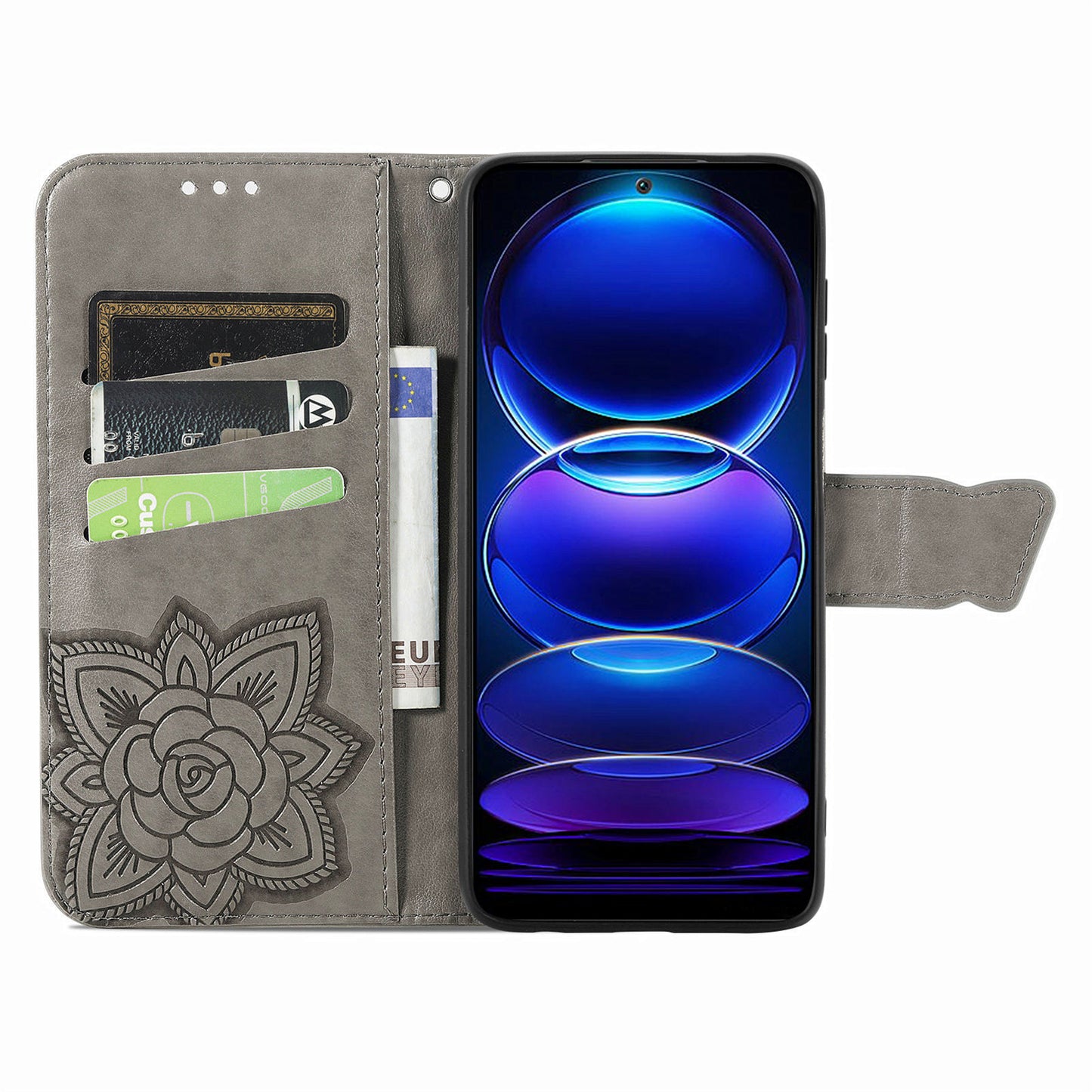 Flip Wallet Case for Xiaomi Redmi Note 12 Pro 5G / Note 12 Pro Speed 5G / Poco X5 Pro 5G , PU Leather Imprinting Butterfly Stand Phone Cover