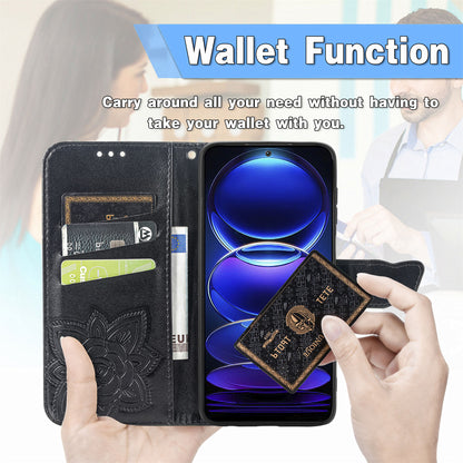 Flip Wallet Case for Xiaomi Redmi Note 12 Pro 5G / Note 12 Pro Speed 5G / Poco X5 Pro 5G , PU Leather Imprinting Butterfly Stand Phone Cover