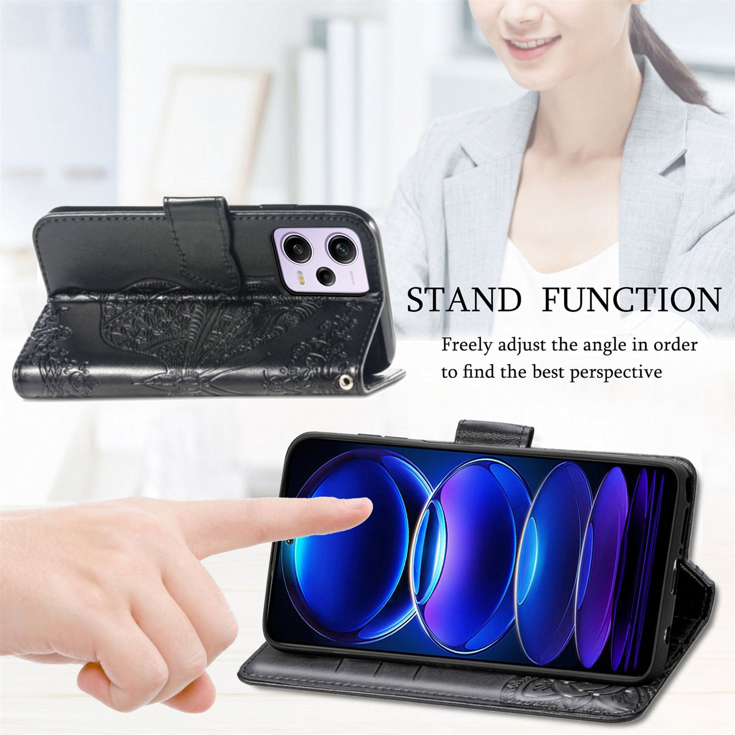 Flip Wallet Case for Xiaomi Redmi Note 12 Pro 5G / Note 12 Pro Speed 5G / Poco X5 Pro 5G , PU Leather Imprinting Butterfly Stand Phone Cover