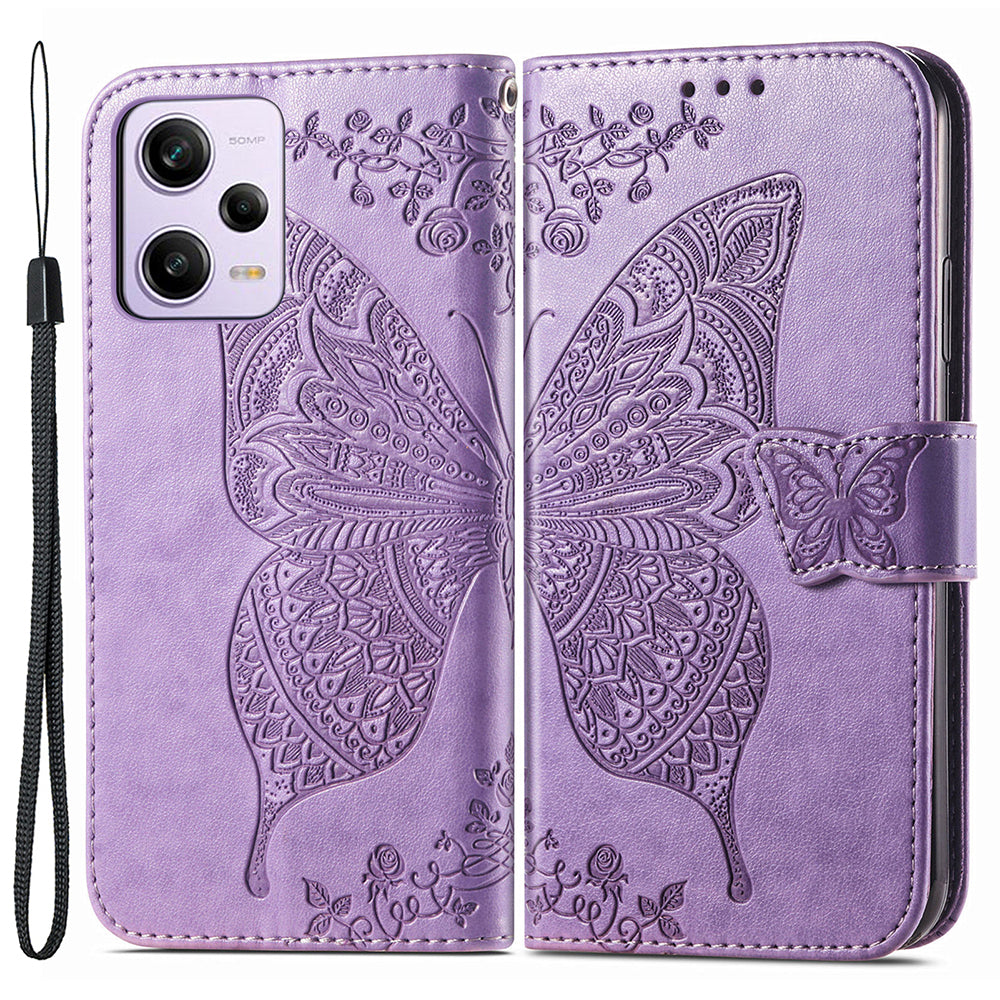 Flip Wallet Case for Xiaomi Redmi Note 12 Pro 5G / Note 12 Pro Speed 5G / Poco X5 Pro 5G , PU Leather Imprinting Butterfly Stand Phone Cover