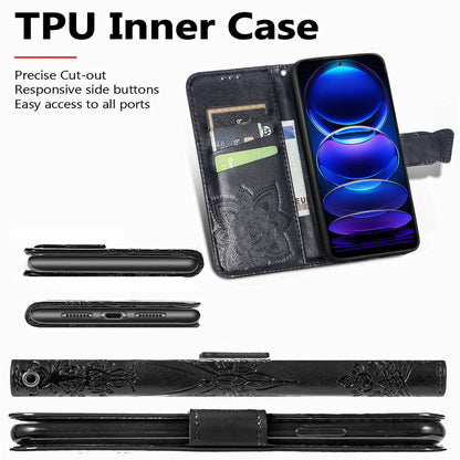 Flip Wallet Case for Xiaomi Redmi Note 12 Pro 5G / Note 12 Pro Speed 5G / Poco X5 Pro 5G , PU Leather Imprinting Butterfly Stand Phone Cover