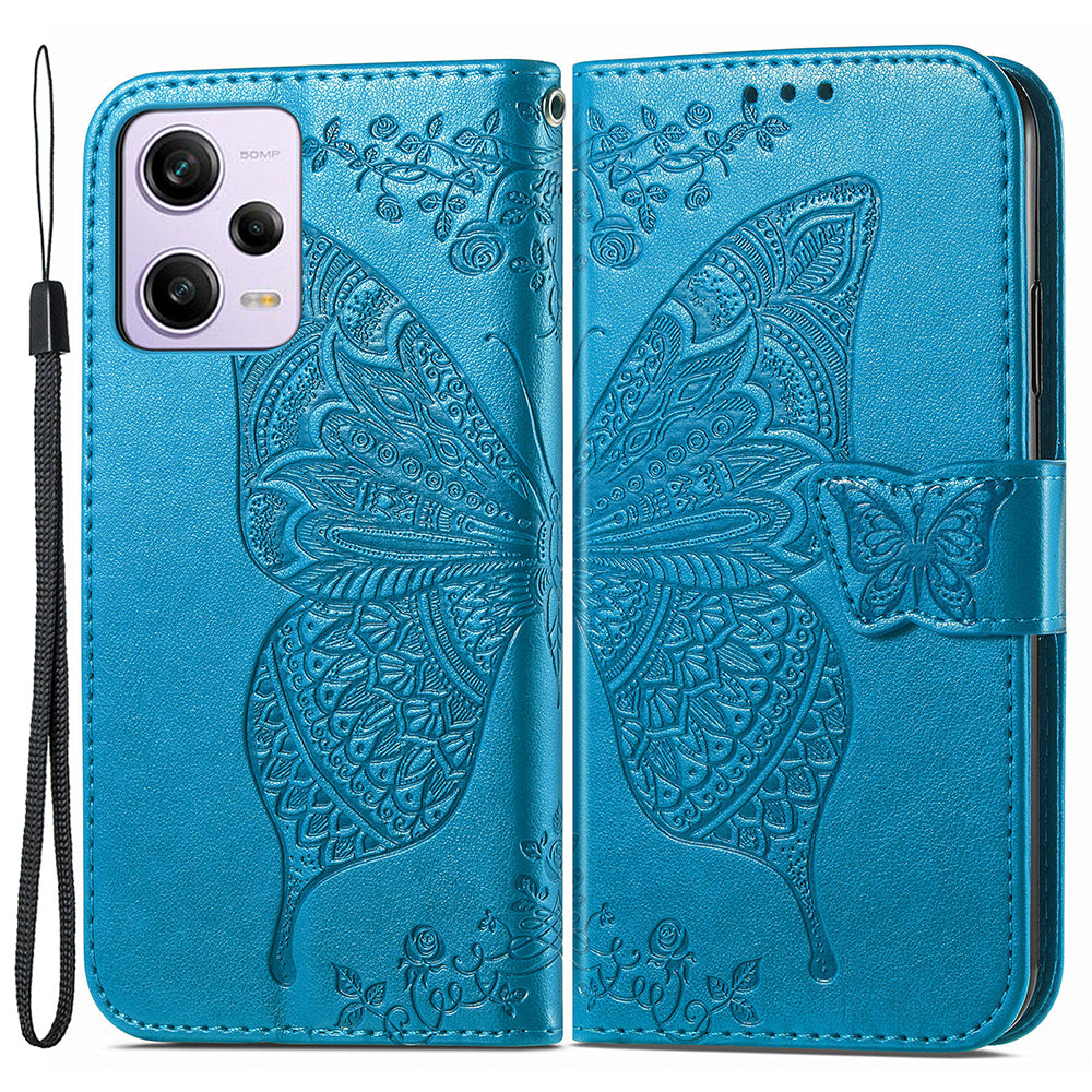Flip Wallet Case for Xiaomi Redmi Note 12 Pro 5G / Note 12 Pro Speed 5G / Poco X5 Pro 5G , PU Leather Imprinting Butterfly Stand Phone Cover