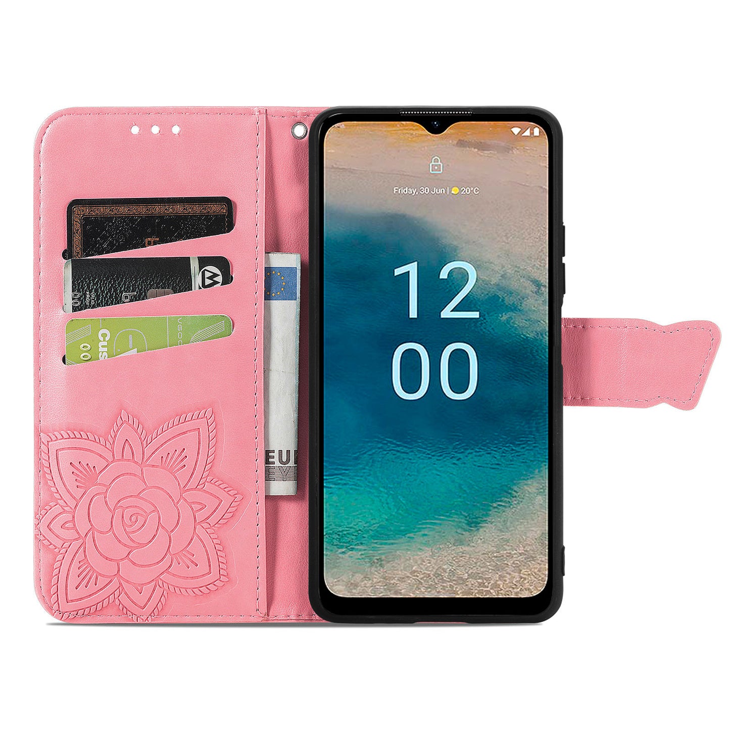 For Nokia G22 Wallet Flip Folio Cover PU Leather Stand Butterfly Imprinted Phone Case