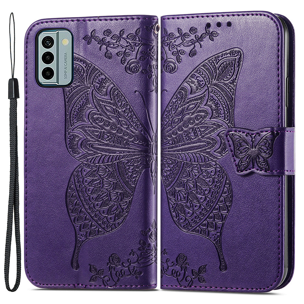 For Nokia G22 Wallet Flip Folio Cover PU Leather Stand Butterfly Imprinted Phone Case