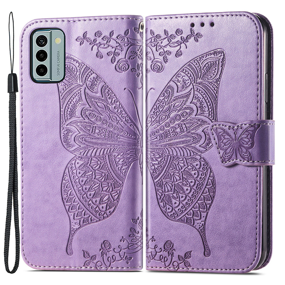 For Nokia G22 Wallet Flip Folio Cover PU Leather Stand Butterfly Imprinted Phone Case