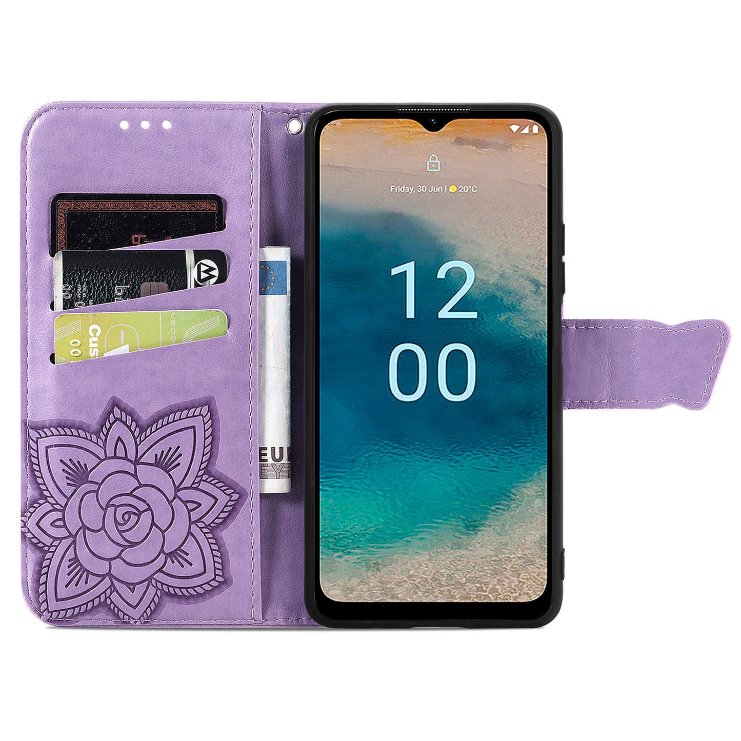 For Nokia G22 Wallet Flip Folio Cover PU Leather Stand Butterfly Imprinted Phone Case