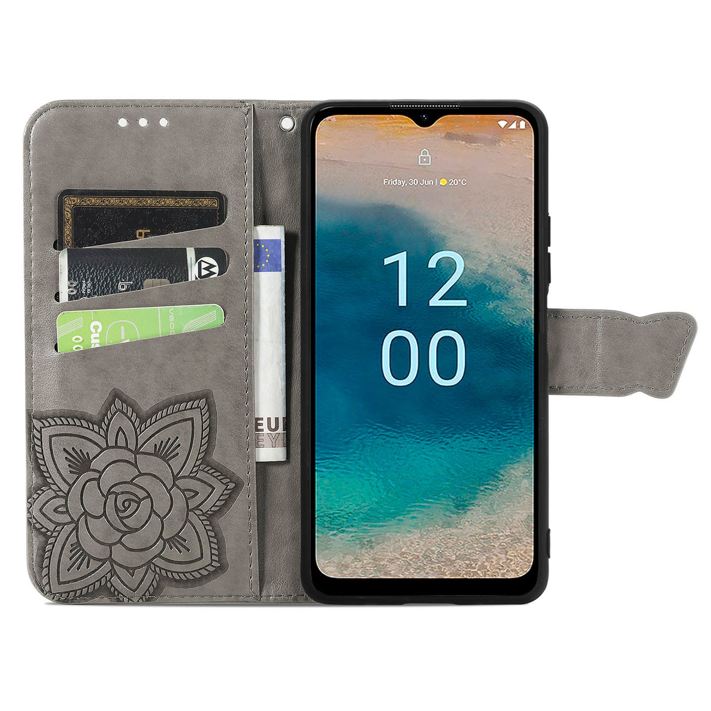 For Nokia G22 Wallet Flip Folio Cover PU Leather Stand Butterfly Imprinted Phone Case