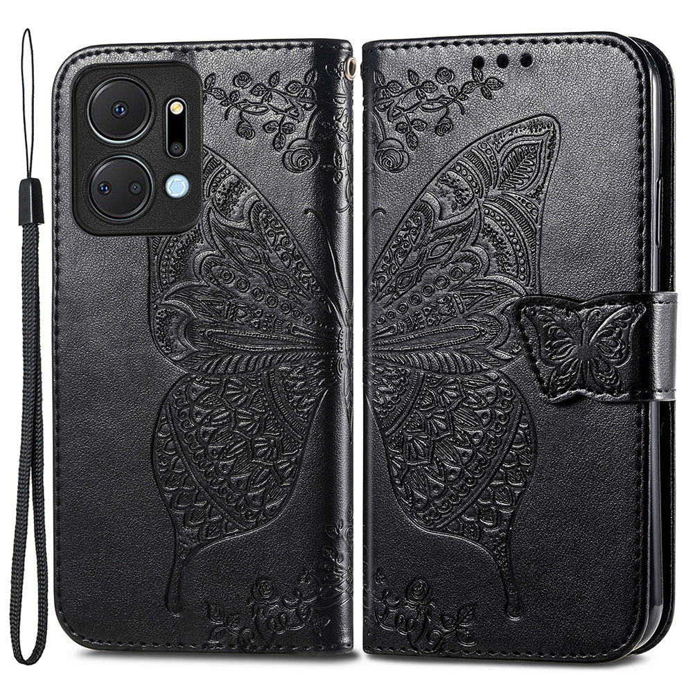 Wallet Phone Case for Honor X7a 4G / Play 40 Plus 5G , PU Leather Stand Butterfly Imprinted Cover