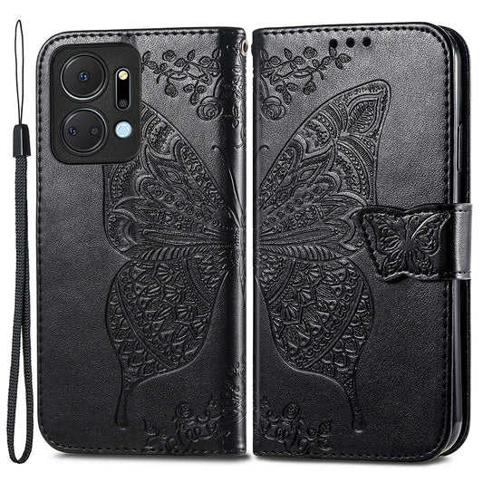 Wallet Phone Case for Honor X7a 4G / Play 40 Plus 5G , PU Leather Stand Butterfly Imprinted Cover