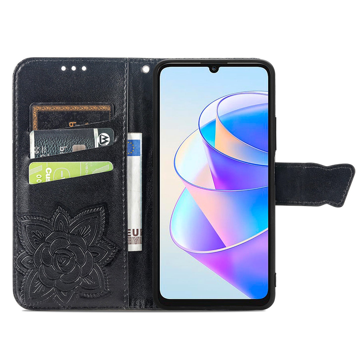 Wallet Phone Case for Honor X7a 4G / Play 40 Plus 5G , PU Leather Stand Butterfly Imprinted Cover