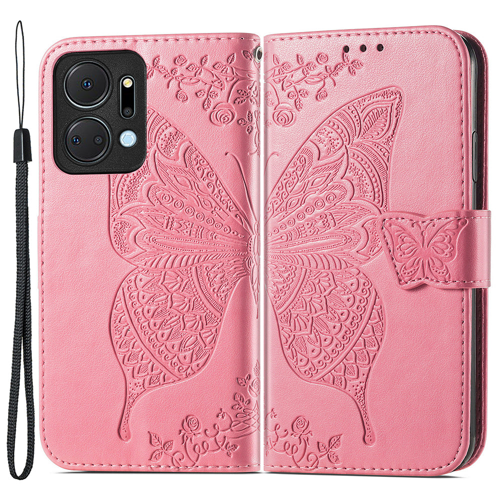 Wallet Phone Case for Honor X7a 4G / Play 40 Plus 5G , PU Leather Stand Butterfly Imprinted Cover