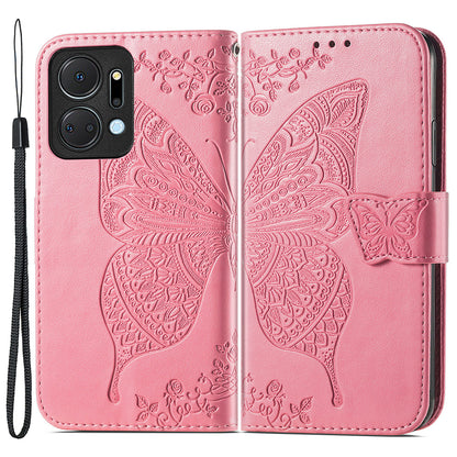 Wallet Phone Case for Honor X7a 4G / Play 40 Plus 5G , PU Leather Stand Butterfly Imprinted Cover