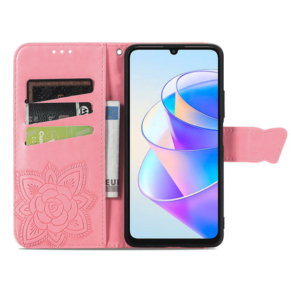 Wallet Phone Case for Honor X7a 4G / Play 40 Plus 5G , PU Leather Stand Butterfly Imprinted Cover