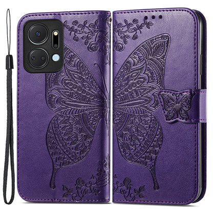 Wallet Phone Case for Honor X7a 4G / Play 40 Plus 5G , PU Leather Stand Butterfly Imprinted Cover