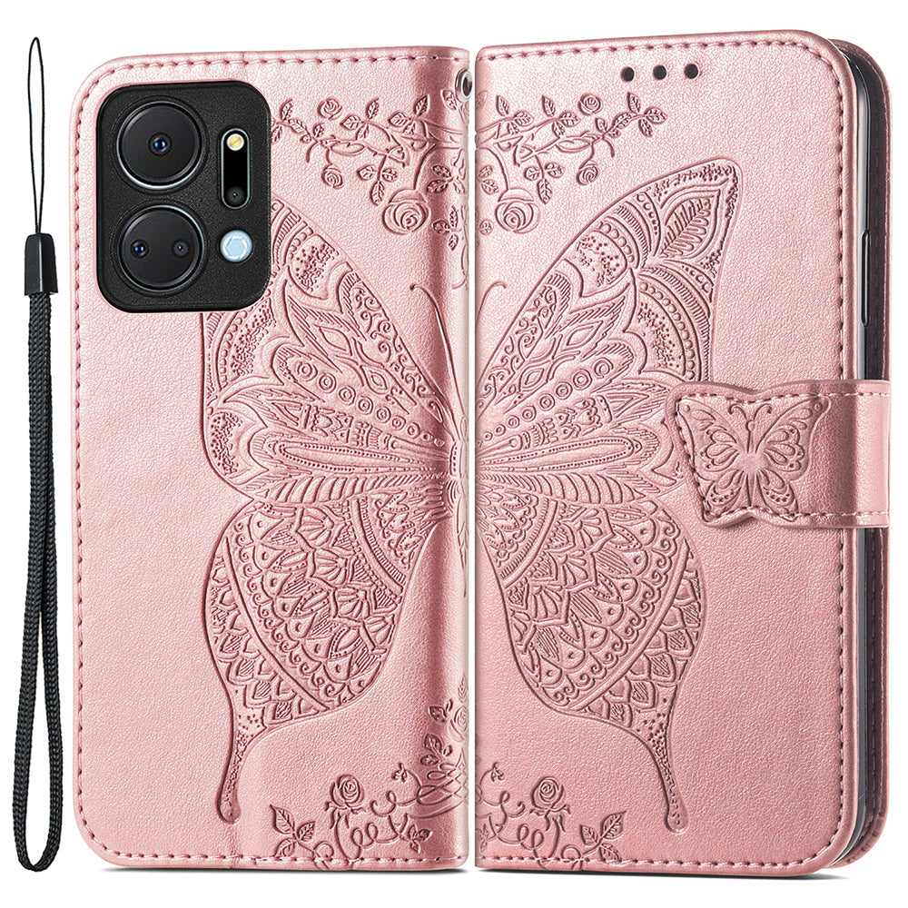 Wallet Phone Case for Honor X7a 4G / Play 40 Plus 5G , PU Leather Stand Butterfly Imprinted Cover