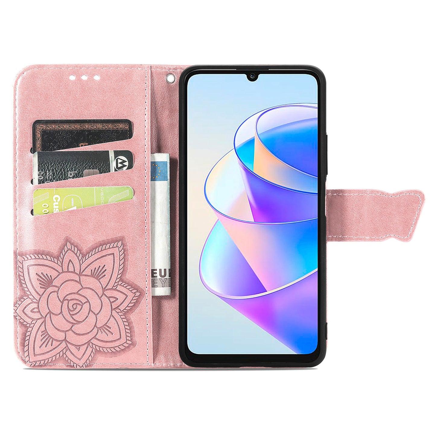 Wallet Phone Case for Honor X7a 4G / Play 40 Plus 5G , PU Leather Stand Butterfly Imprinted Cover