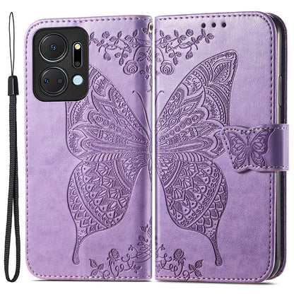 Wallet Phone Case for Honor X7a 4G / Play 40 Plus 5G , PU Leather Stand Butterfly Imprinted Cover