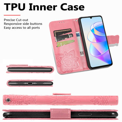 Wallet Phone Case for Honor X7a 4G / Play 40 Plus 5G , PU Leather Stand Butterfly Imprinted Cover