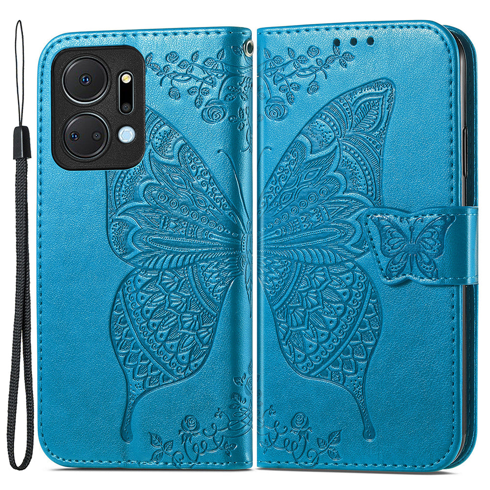 Wallet Phone Case for Honor X7a 4G / Play 40 Plus 5G , PU Leather Stand Butterfly Imprinted Cover