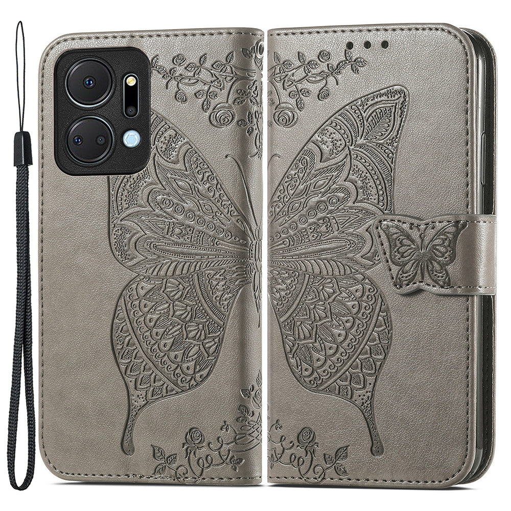 Wallet Phone Case for Honor X7a 4G / Play 40 Plus 5G , PU Leather Stand Butterfly Imprinted Cover