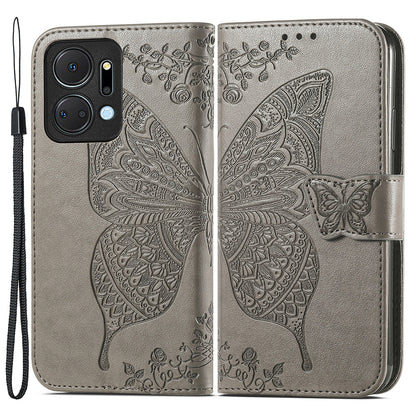 Wallet Phone Case for Honor X7a 4G / Play 40 Plus 5G , PU Leather Stand Butterfly Imprinted Cover