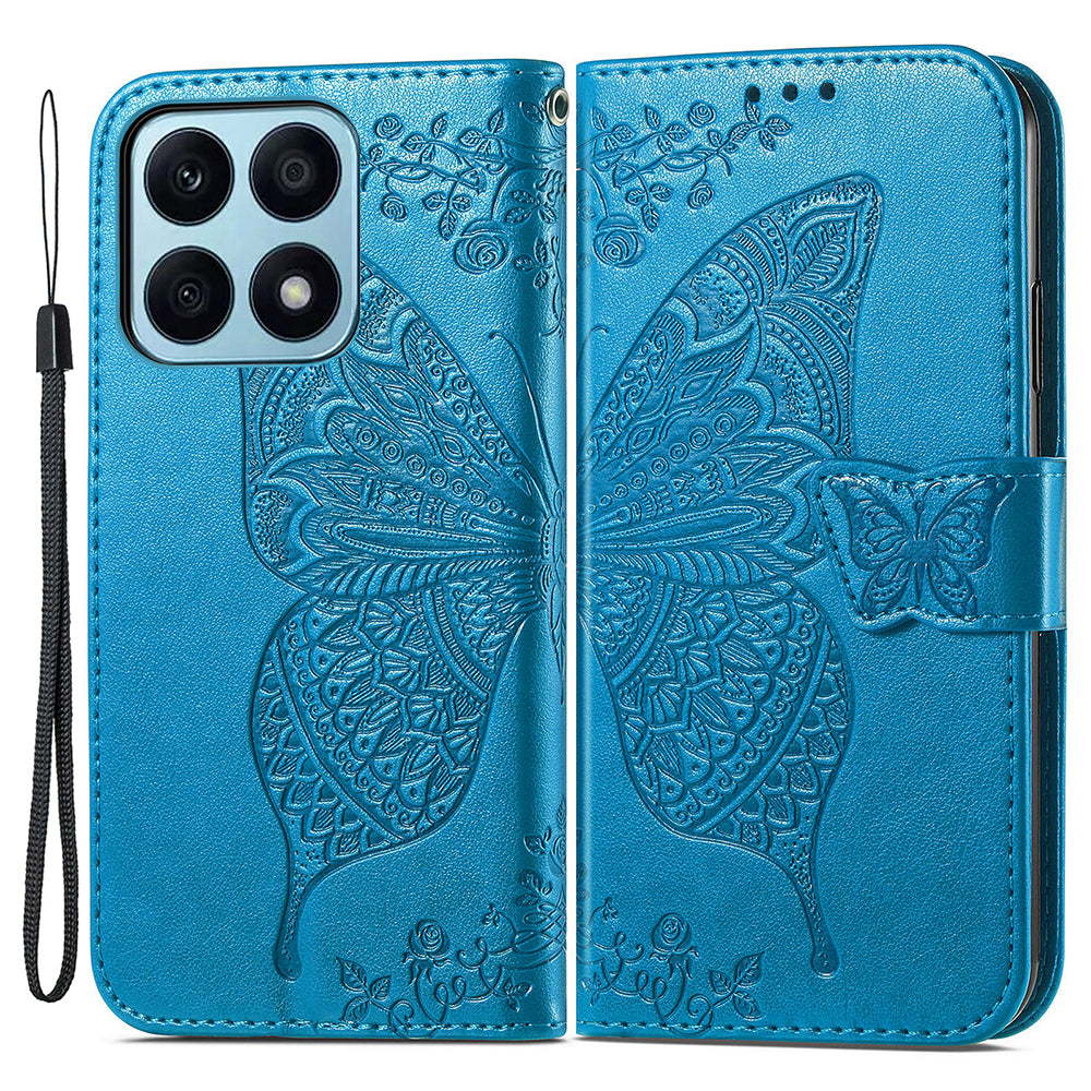 For Honor X8a 4G PU Leather Phone Case Stand Wallet Butterfly Imprinted Flip Cover