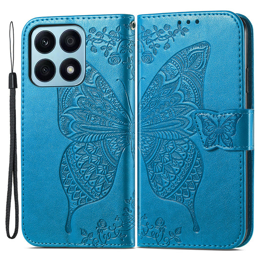 For Honor X8a 4G PU Leather Phone Case Stand Wallet Butterfly Imprinted Flip Cover