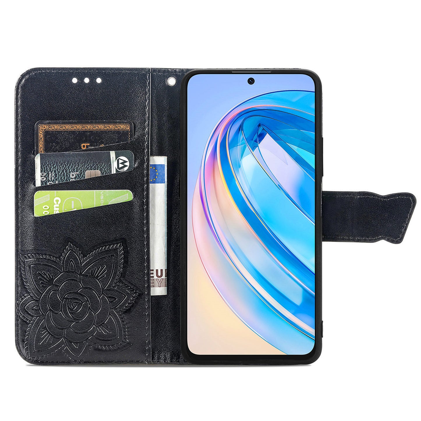 For Honor X8a 4G PU Leather Phone Case Stand Wallet Butterfly Imprinted Flip Cover