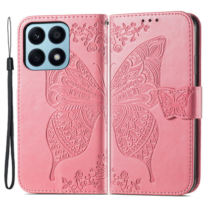 For Honor X8a 4G PU Leather Phone Case Stand Wallet Butterfly Imprinted Flip Cover