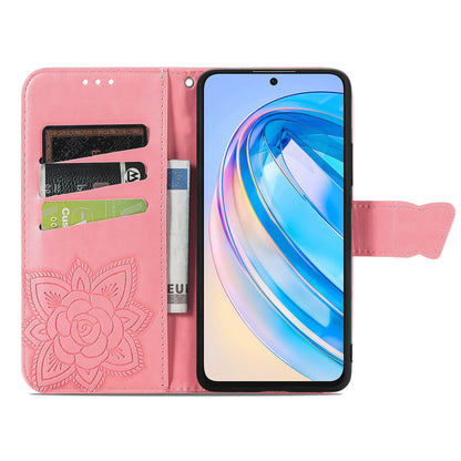 For Honor X8a 4G PU Leather Phone Case Stand Wallet Butterfly Imprinted Flip Cover
