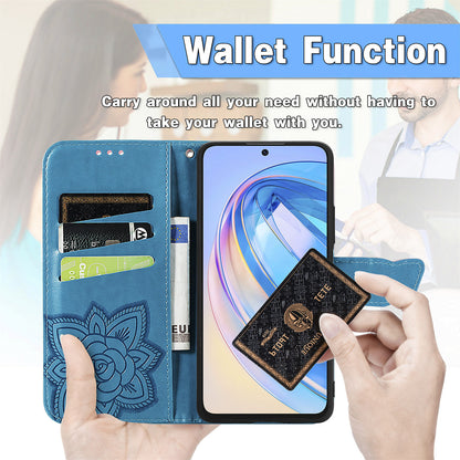 For Honor X8a 4G PU Leather Phone Case Stand Wallet Butterfly Imprinted Flip Cover