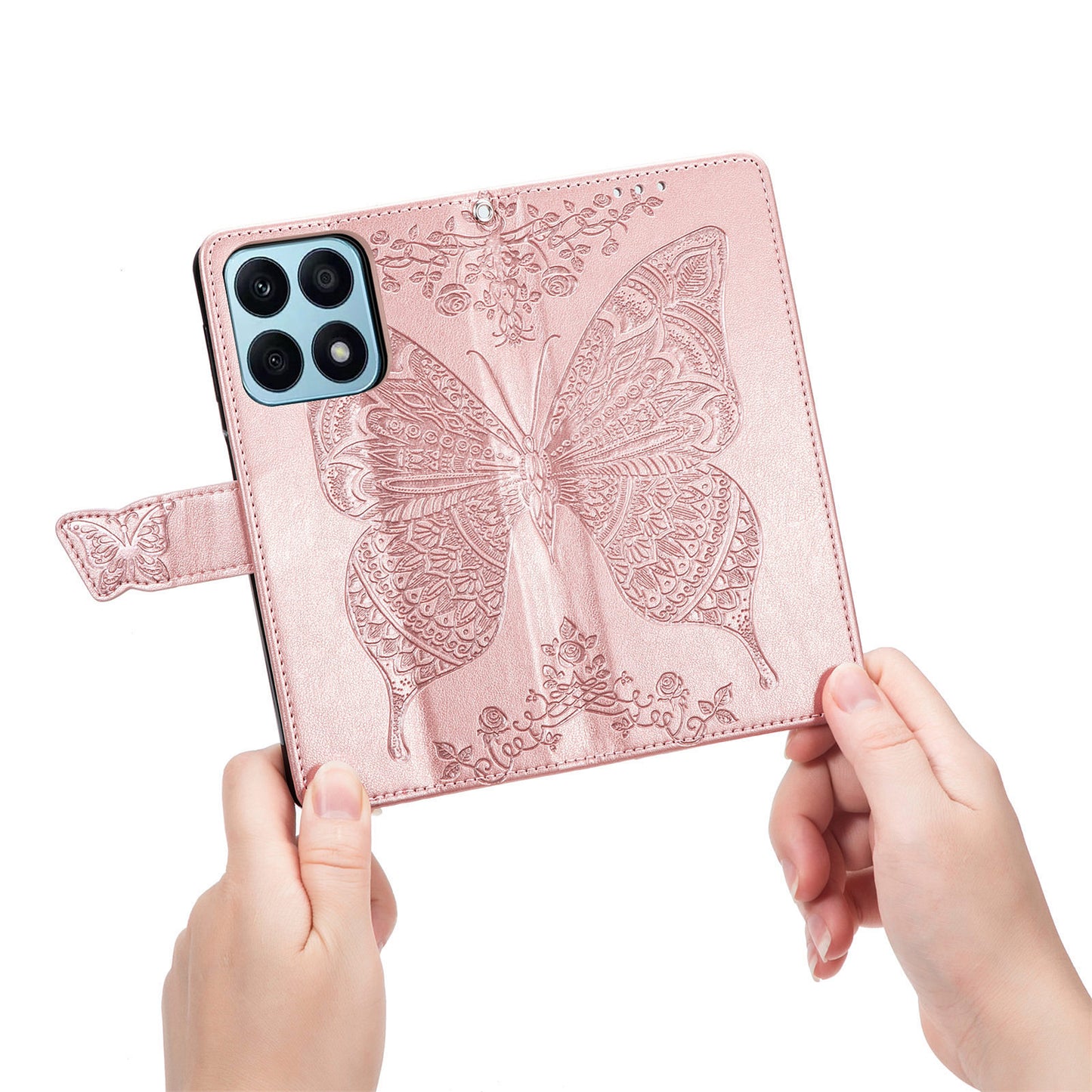 For Honor X8a 4G PU Leather Phone Case Stand Wallet Butterfly Imprinted Flip Cover