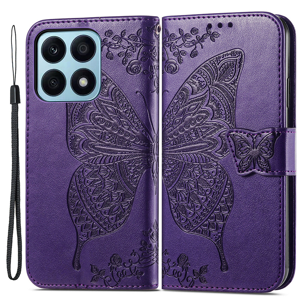 For Honor X8a 4G PU Leather Phone Case Stand Wallet Butterfly Imprinted Flip Cover