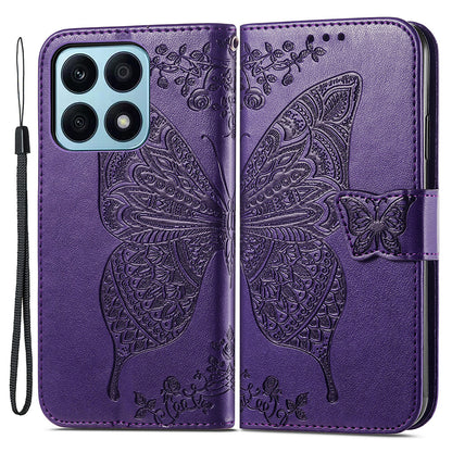 For Honor X8a 4G PU Leather Phone Case Stand Wallet Butterfly Imprinted Flip Cover