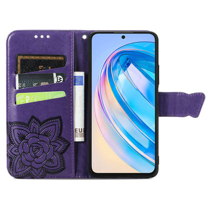 For Honor X8a 4G PU Leather Phone Case Stand Wallet Butterfly Imprinted Flip Cover