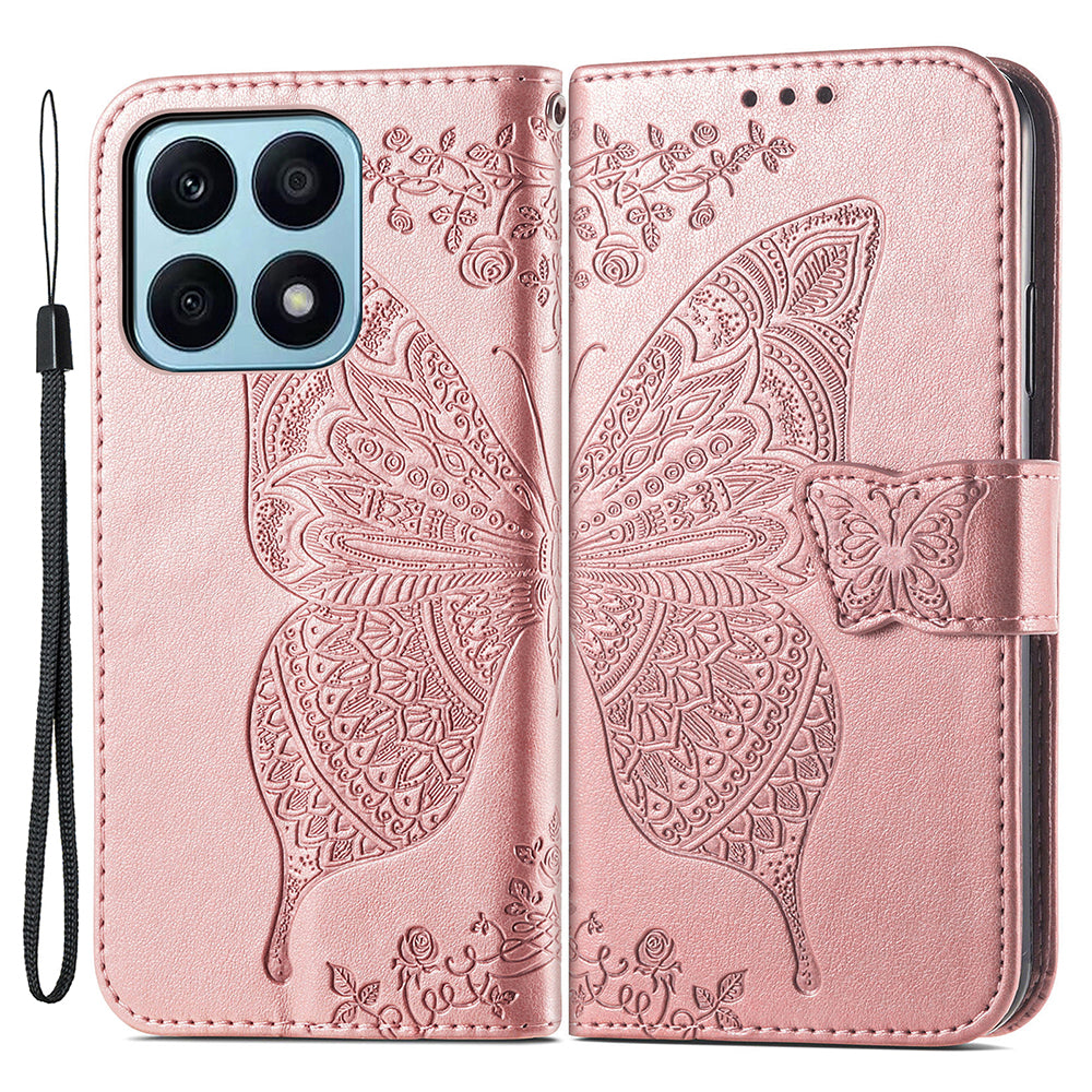 For Honor X8a 4G PU Leather Phone Case Stand Wallet Butterfly Imprinted Flip Cover