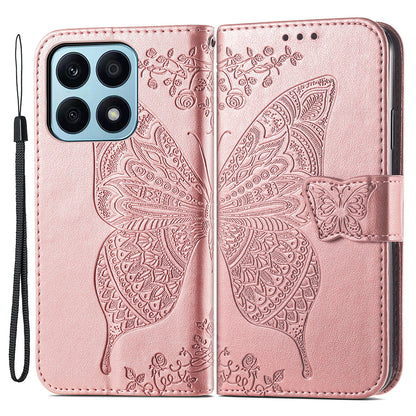 For Honor X8a 4G PU Leather Phone Case Stand Wallet Butterfly Imprinted Flip Cover