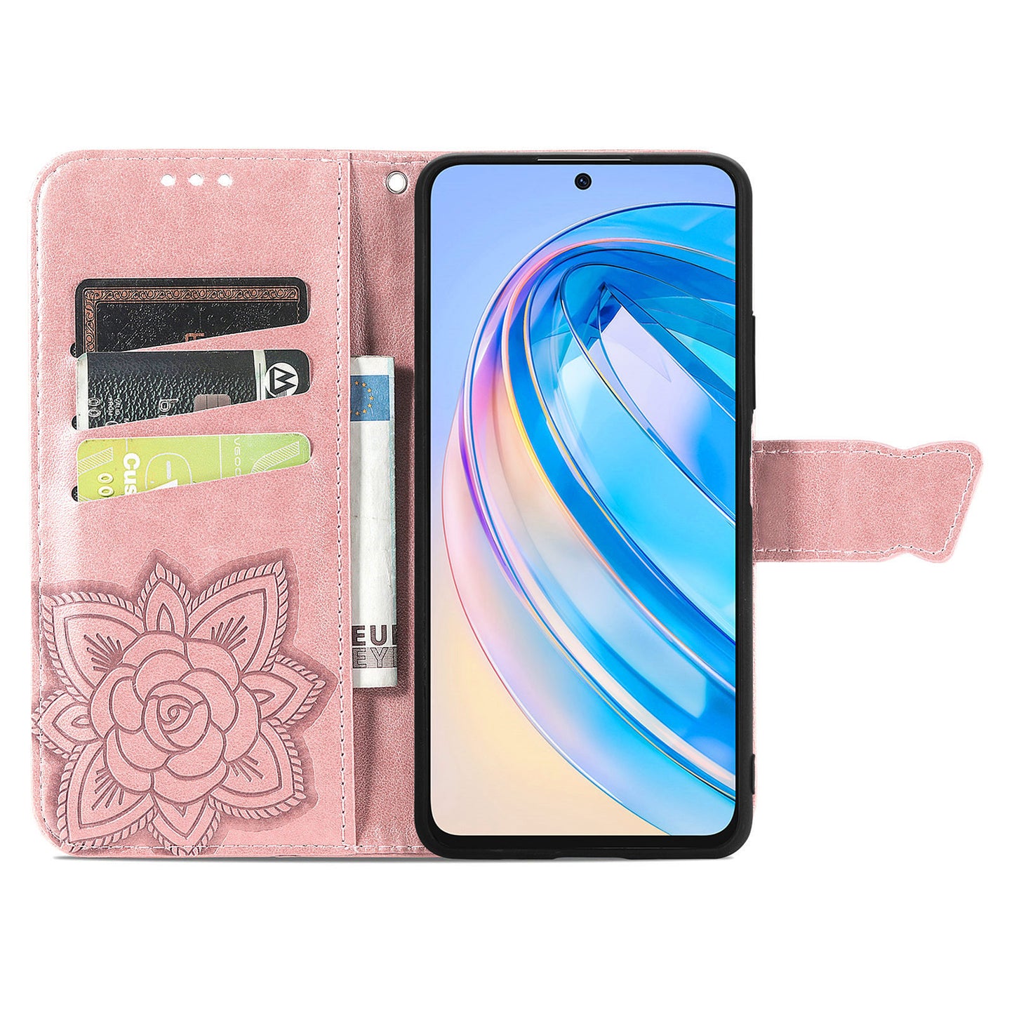 For Honor X8a 4G PU Leather Phone Case Stand Wallet Butterfly Imprinted Flip Cover