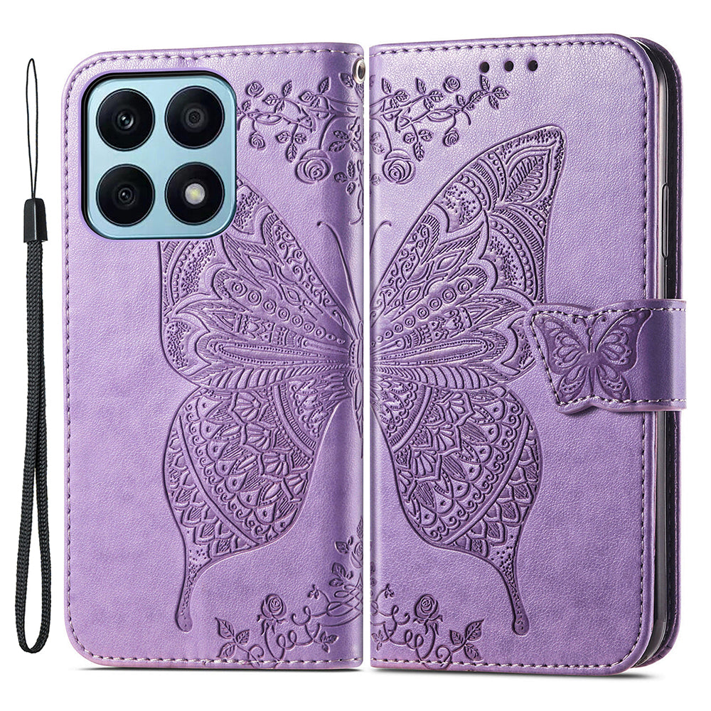 For Honor X8a 4G PU Leather Phone Case Stand Wallet Butterfly Imprinted Flip Cover