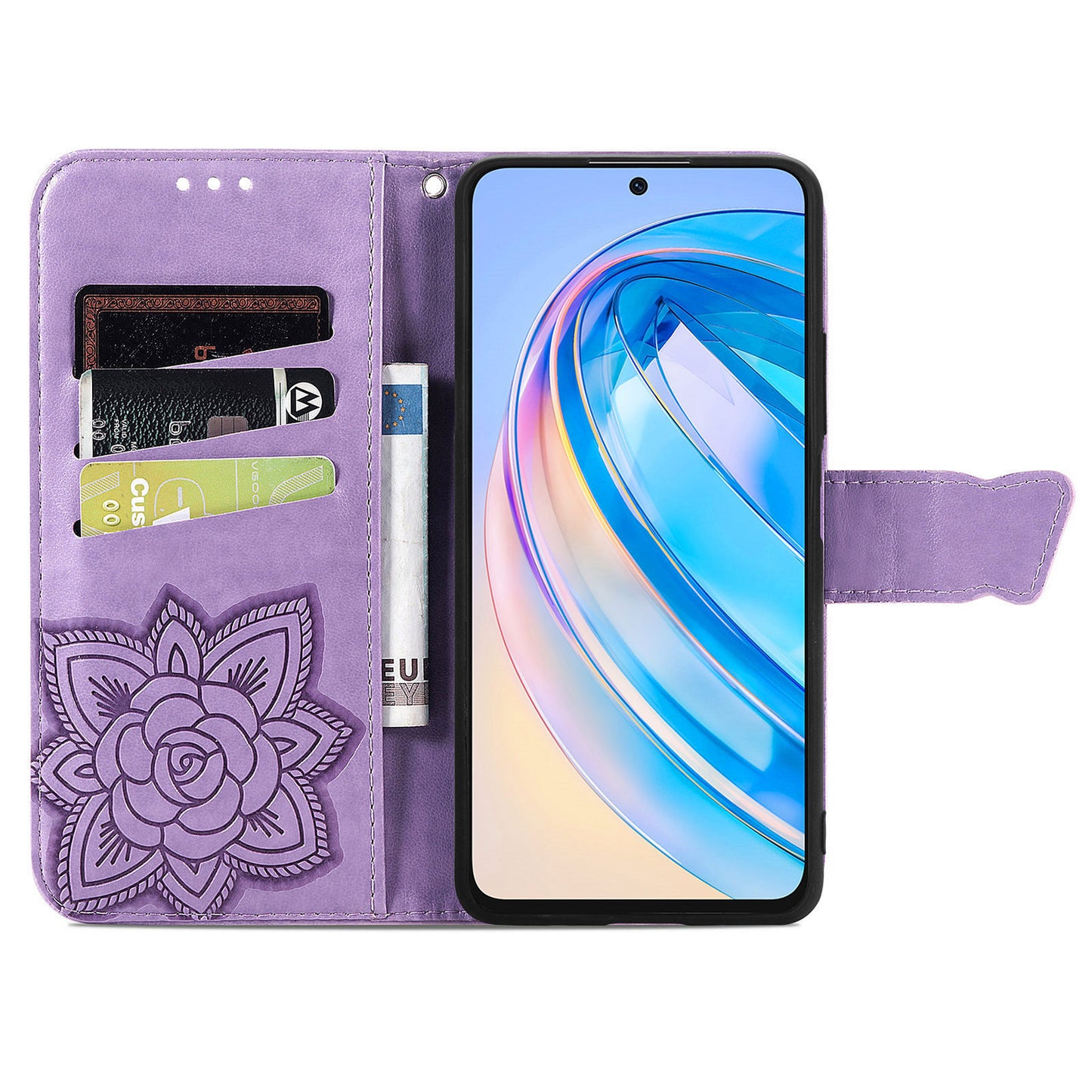 For Honor X8a 4G PU Leather Phone Case Stand Wallet Butterfly Imprinted Flip Cover