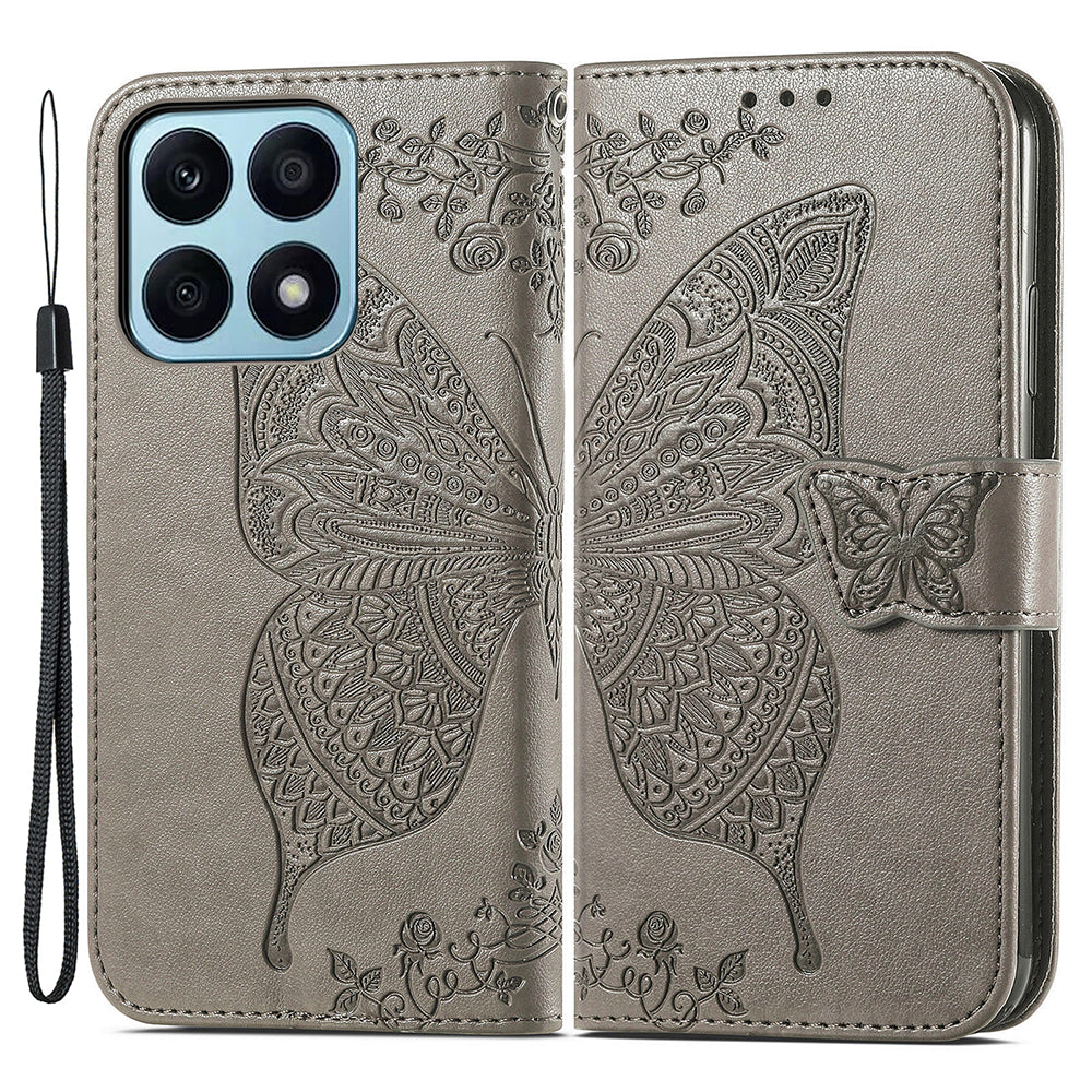 For Honor X8a 4G PU Leather Phone Case Stand Wallet Butterfly Imprinted Flip Cover