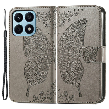 For Honor X8a 4G PU Leather Phone Case Stand Wallet Butterfly Imprinted Flip Cover