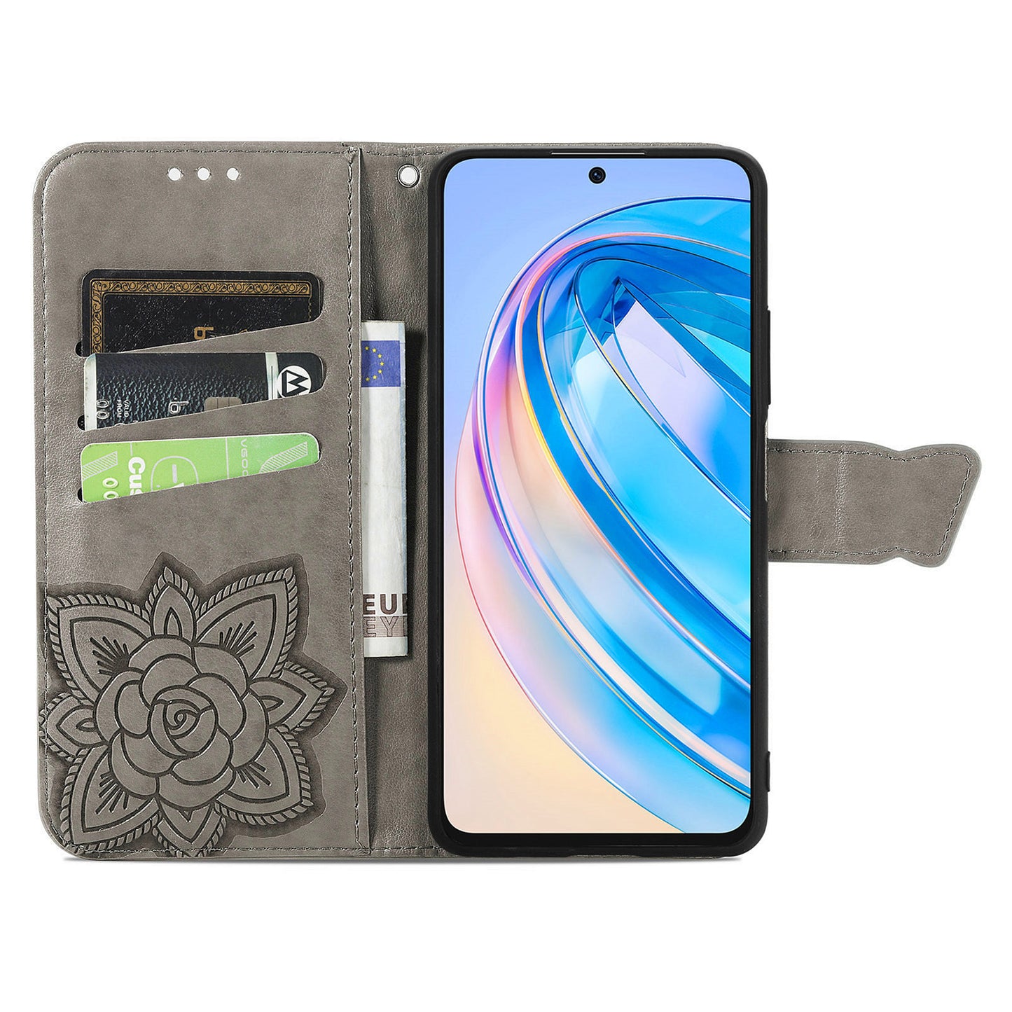 For Honor X8a 4G PU Leather Phone Case Stand Wallet Butterfly Imprinted Flip Cover