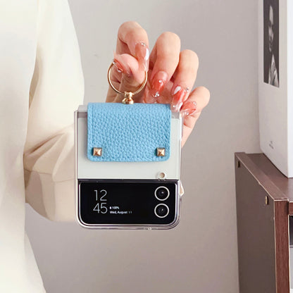 For Samsung Galaxy Z Flip3 5G Hard PC Phone Case PU Leather Metal Ring Holder Kickstand Protective Cover