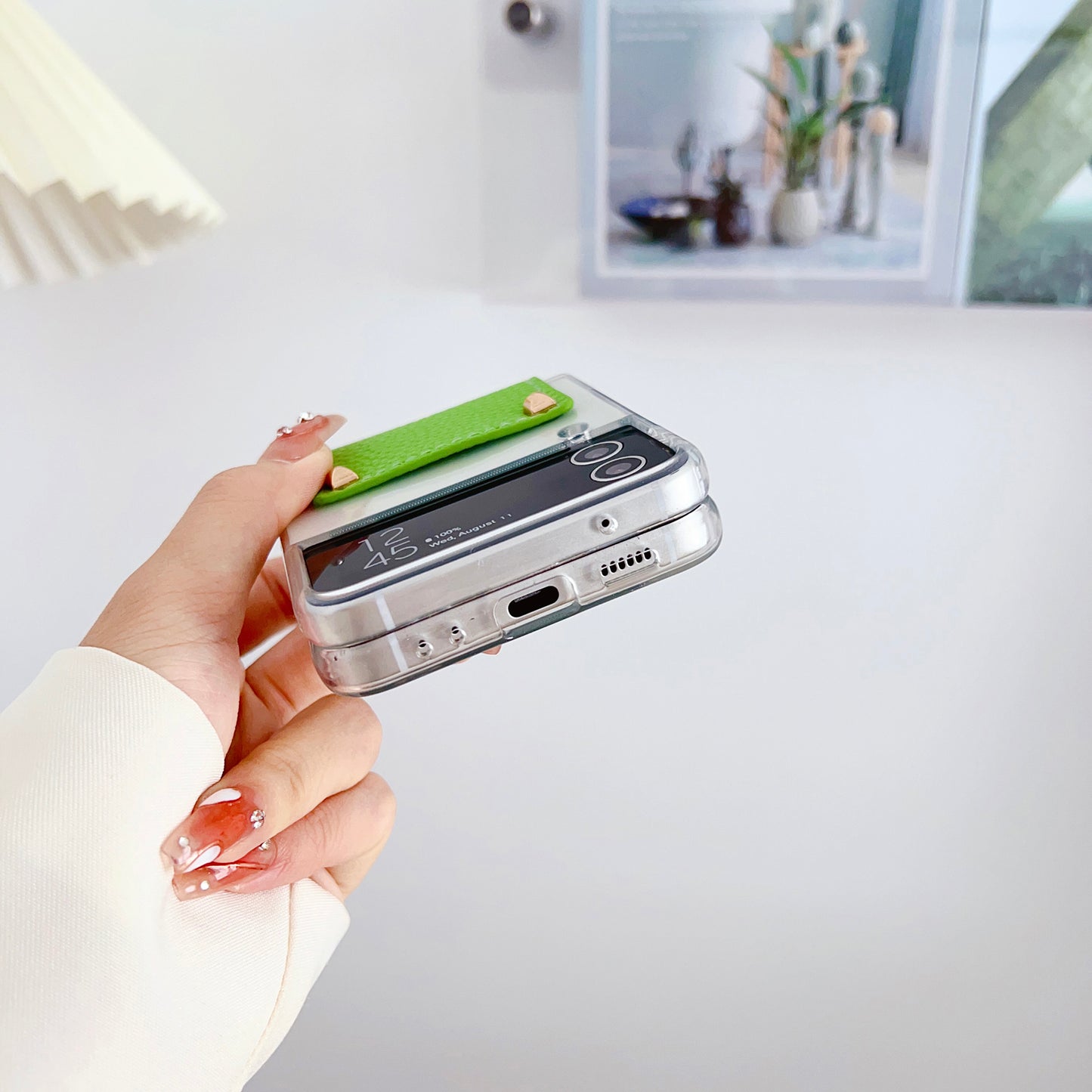 For Samsung Galaxy Z Flip4 5G Anti-Scratch PC Back Cover PU Leather Metal Ring Kickstand Phone Case