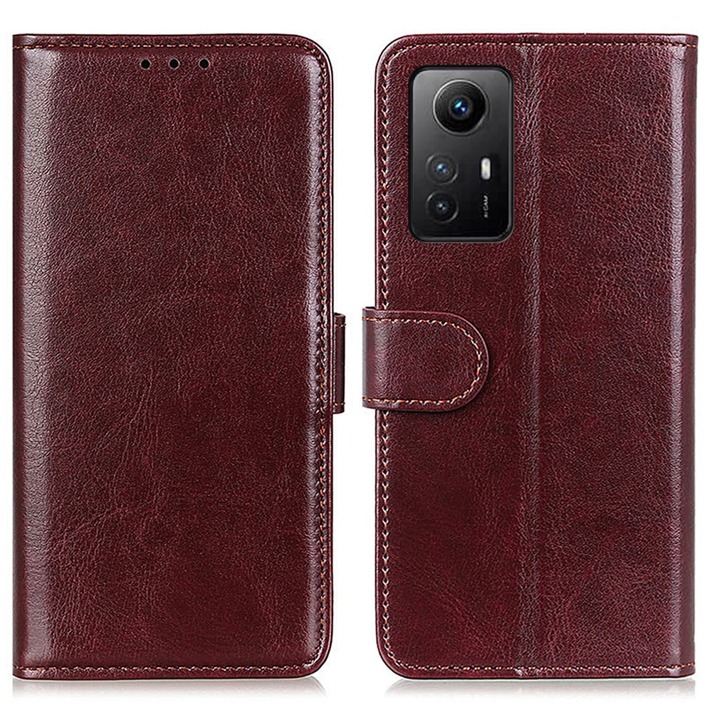 Flip Wallet Case for Xiaomi Redmi Note 12S 4G Crazy Horse Texture PU Leather Stand Phone Cover