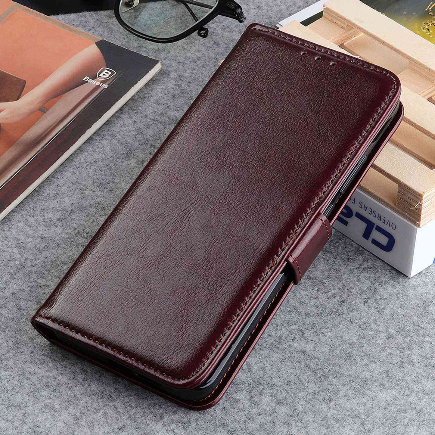 Flip Wallet Case for Xiaomi Redmi Note 12S 4G Crazy Horse Texture PU Leather Stand Phone Cover