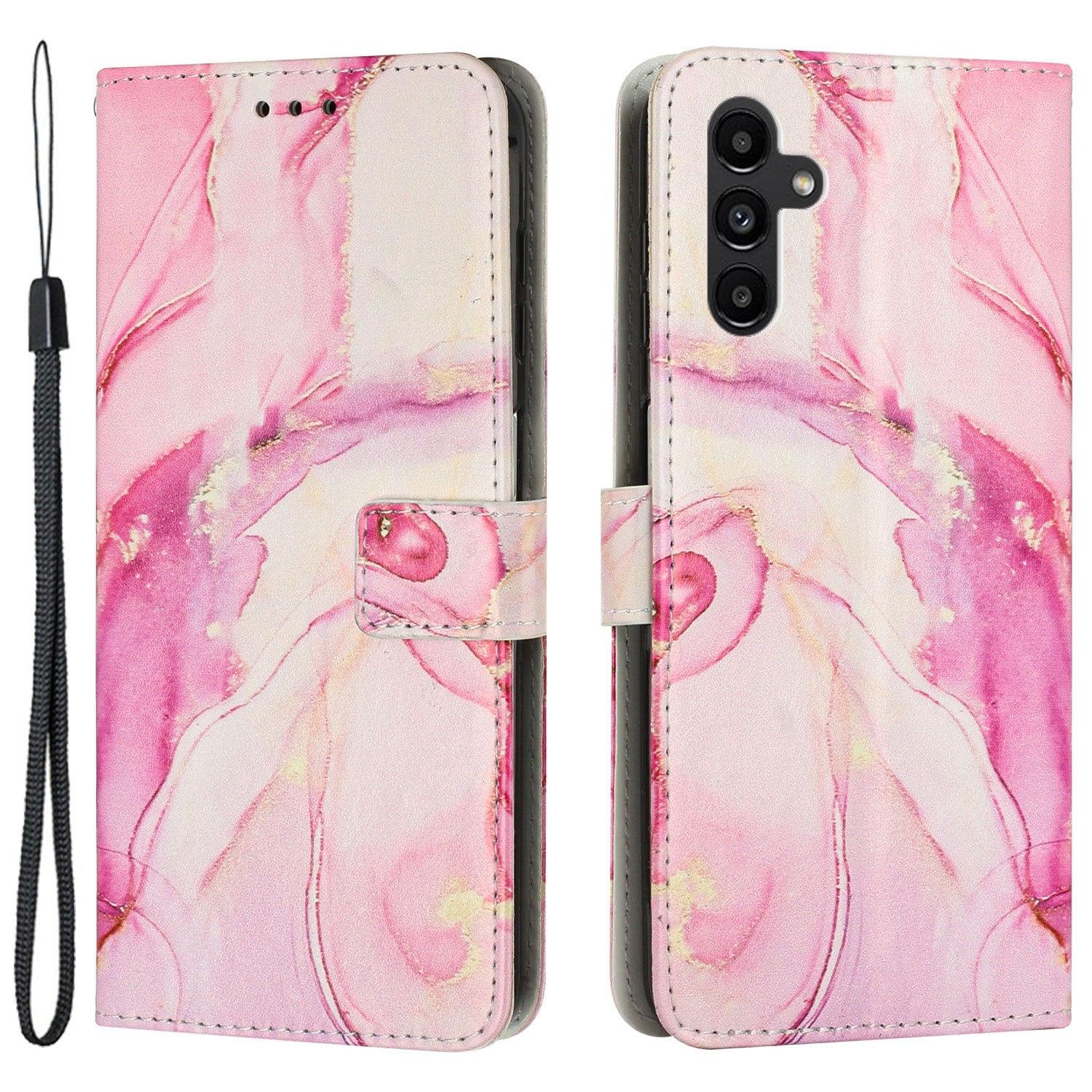 For Samsung Galaxy M14 5G Marble Pattern Flip Phone Case PU Leather Stand Wallet Cover with Strap
