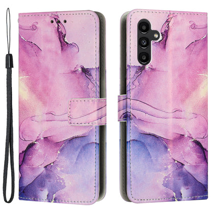 For Samsung Galaxy M14 5G Marble Pattern Flip Phone Case PU Leather Stand Wallet Cover with Strap